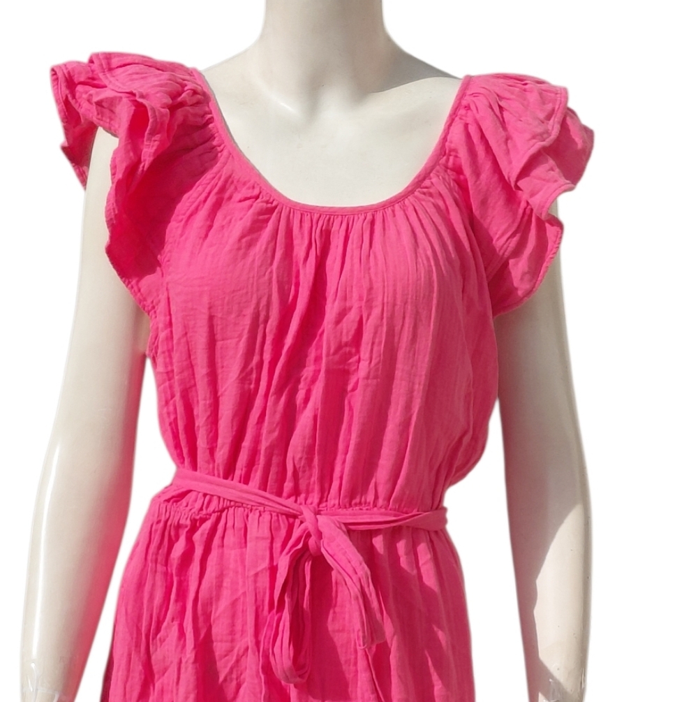 7080....Women's Gap Elegant Pink Ruffle Sleeve Dress Size Large - Picture 2 of 4